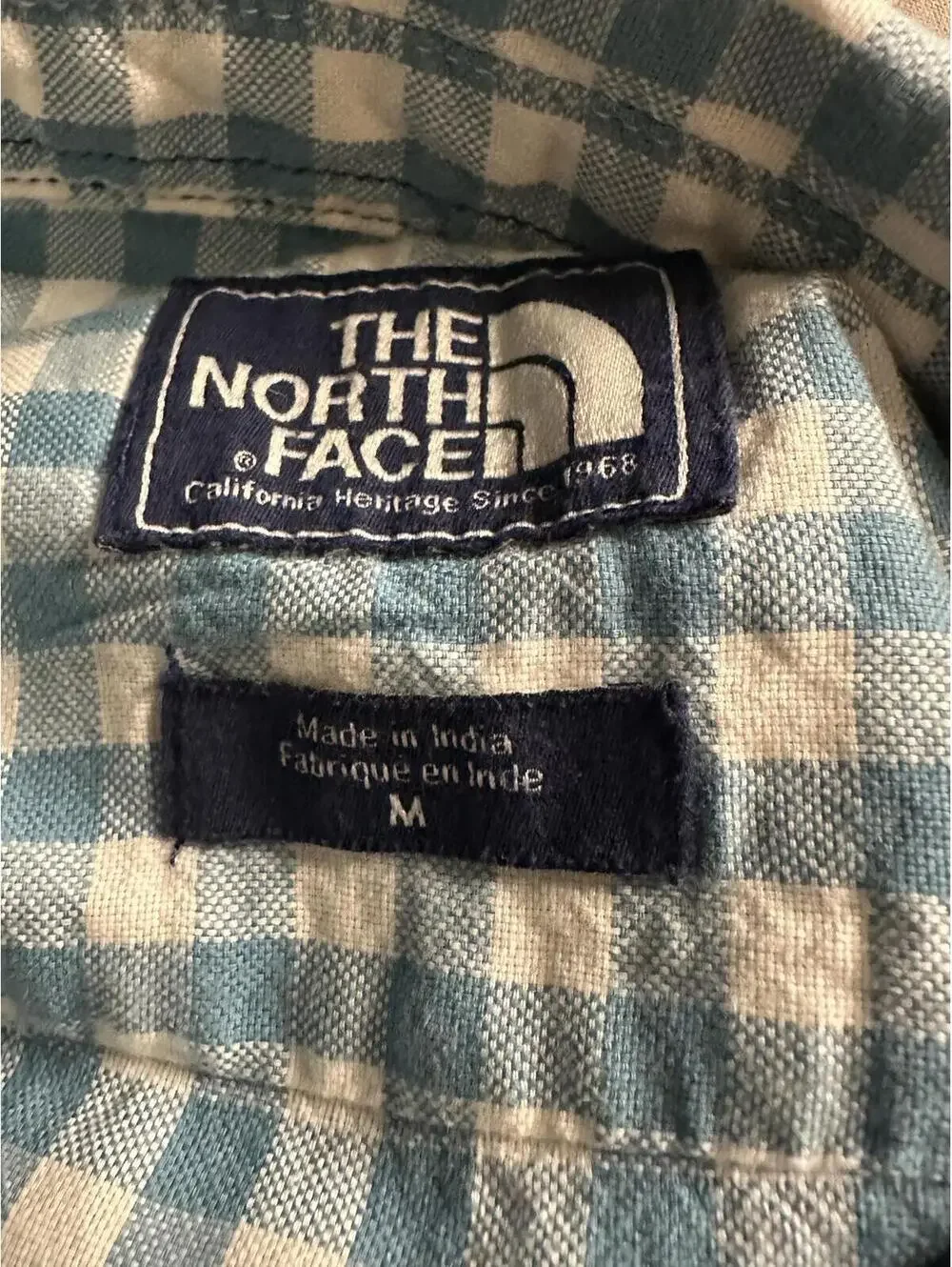 The North Face blue white gingham short sleeve button-up shirt Medium gorpcore
